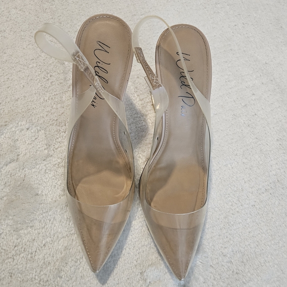 Wild Pair Transparent Slingback Heels Size 9 Neutral Contemporary Office - Picture 5 of 7